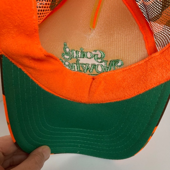 NEON Orange Camo "Going Nowhere Fast" Hunting Snapback Trucker Hat / Ball Cap - Picture 6 of 8